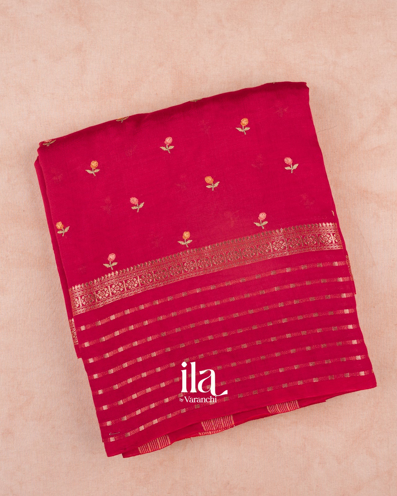 Rani Pink Floral Embroidered Assam Silk Saree