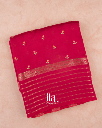 Rani Pink Floral Embroidered Assam Silk Saree