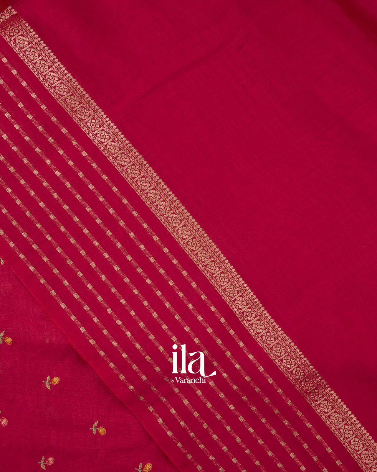 Rani Pink Floral Embroidered Assam Silk Saree