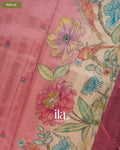 Pastel Pink Painted Floral Aari Work Semi Tussar Saree — Pallu