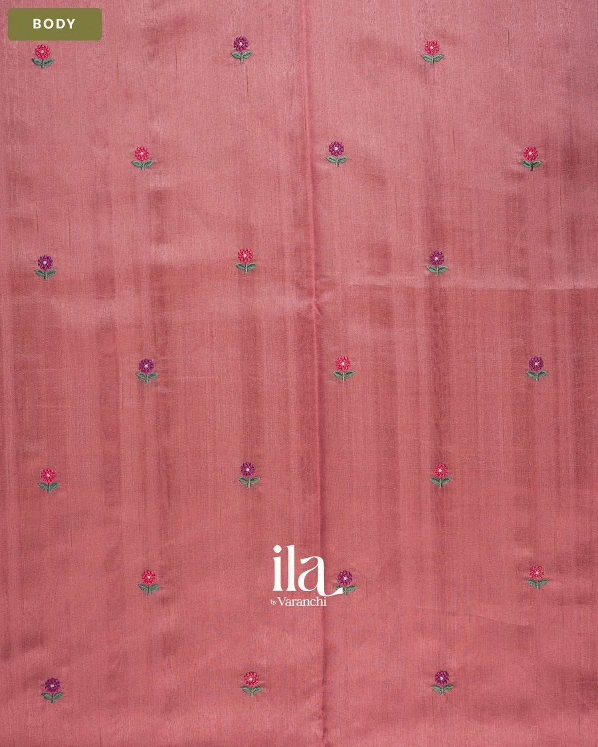 Pastel Pink Painted Floral Aari Work Semi Tussar Saree — Body
