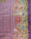 Pastel Purple Painted Floral Aari Work Semi Tussar Saree — Pallu