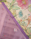 Pastel Purple Painted Floral Aari Work Semi Tussar Saree — Border