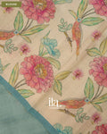 Pastel Blue Painted Floral Aari Work Semi Tussar Saree — Blouse