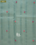 Pastel Blue Painted Floral Aari Work Semi Tussar Saree — Body