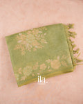 Sage Green Floral Printed and Embroidered Semi Linen Saree