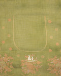 Sage Green Floral Printed and Embroidered Semi Linen Saree
