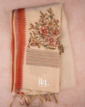 Cream Bullion Embroidery Linen Tissue Saree