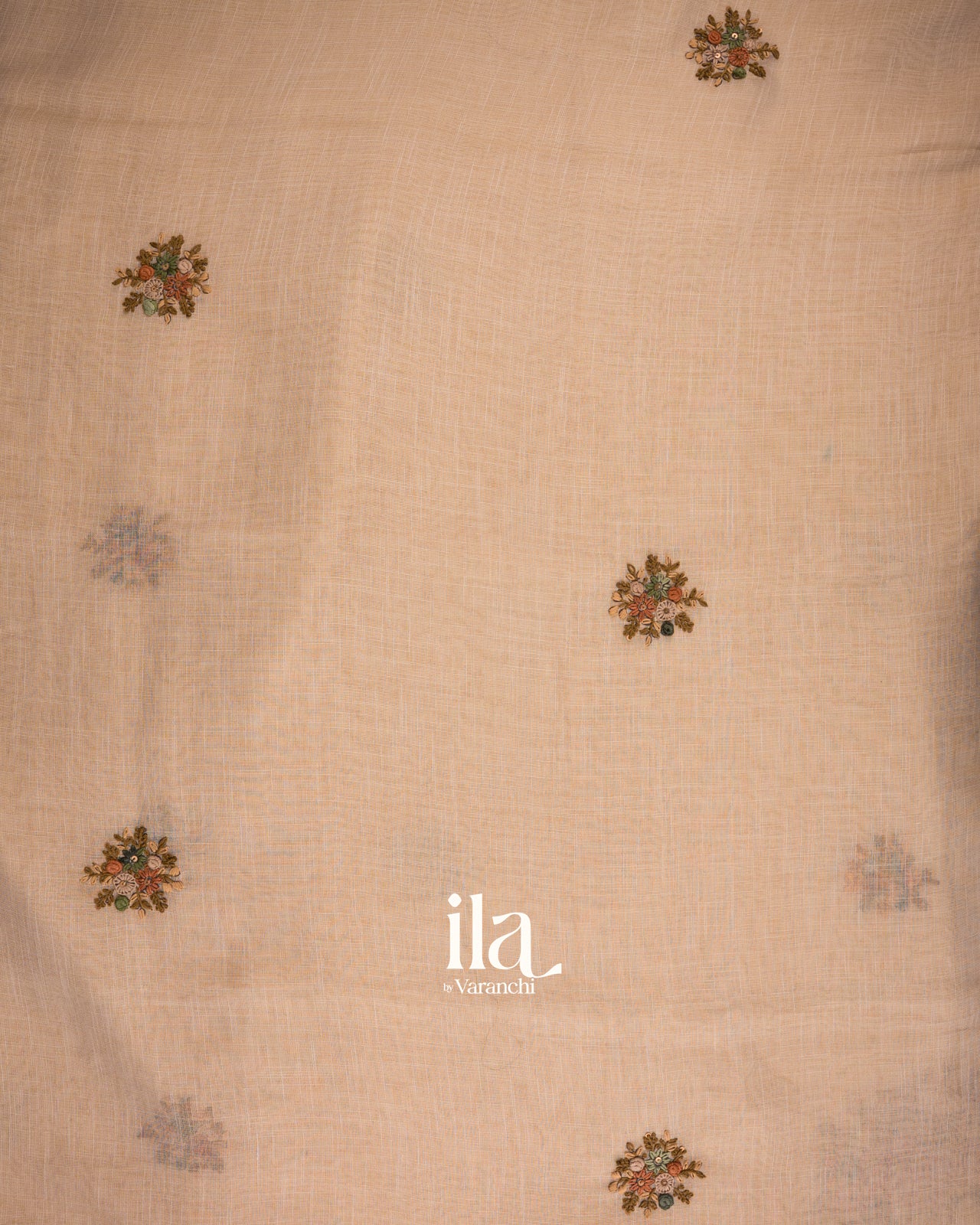 Cream Bullion Embroidery Linen Tissue Saree