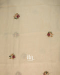 Cream Floral Embroidered Semi Linen Saree
