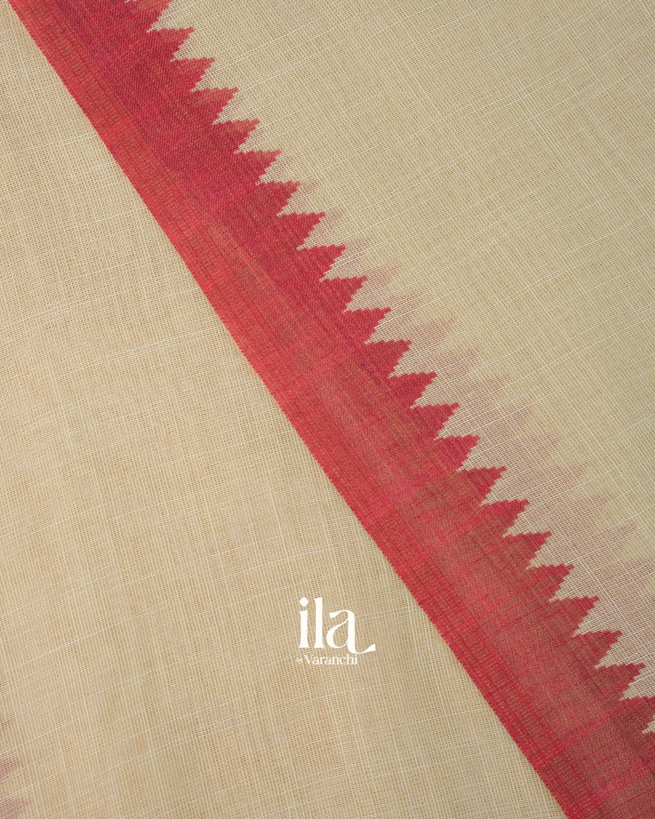 Cream Floral Embroidered Semi Linen Saree