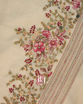 Cream Floral Embroidered Semi Linen Saree