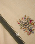 Cream Floral Embroidered Semi Linen Saree