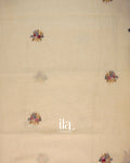 Cream Floral Embroidered Semi Linen Saree