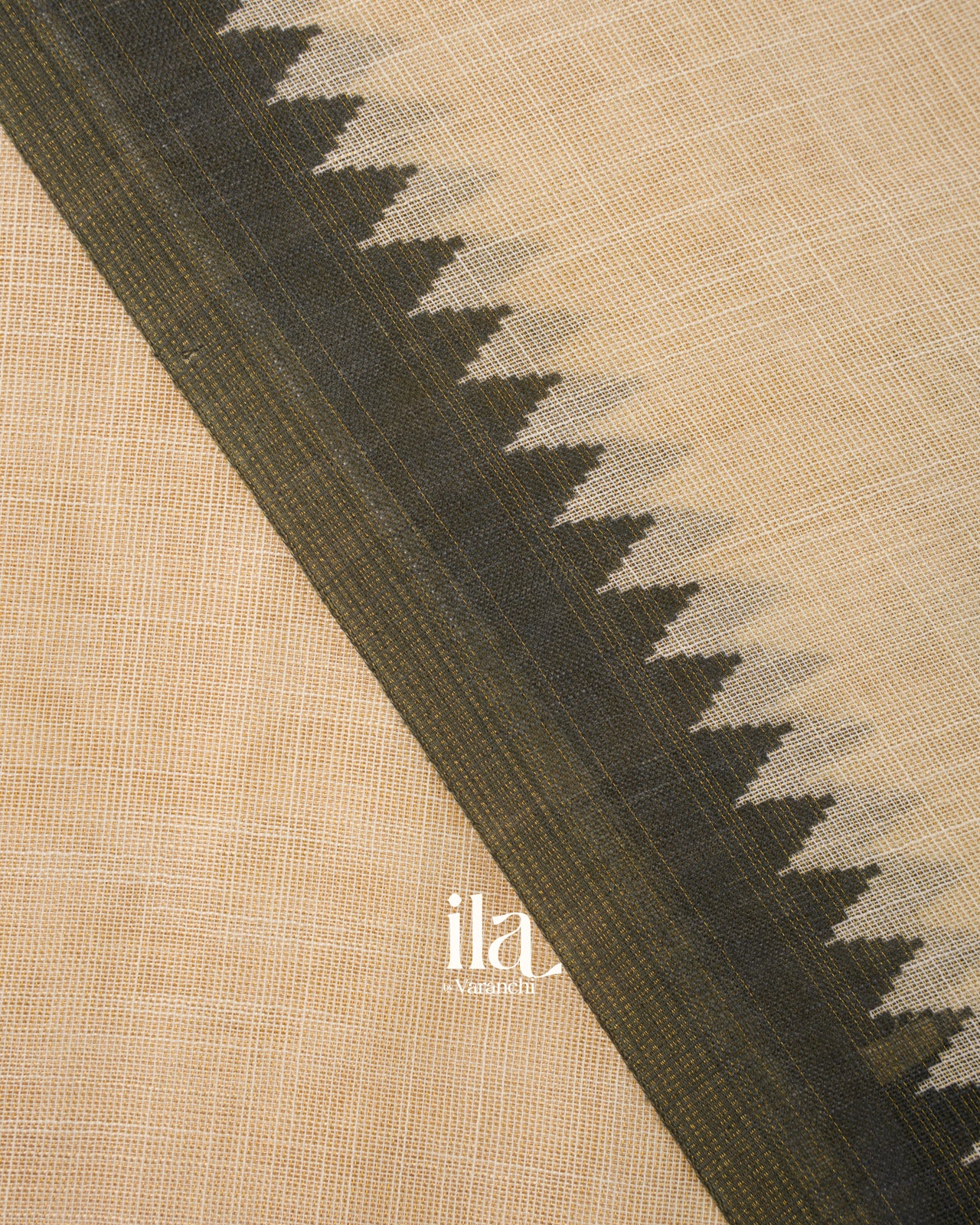 Cream Floral Embroidered Semi Linen Saree