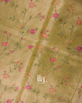 Light Yellow Floral Embroidered Semi Silk Saree