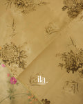 Light Yellow Floral Embroidered Semi Silk Saree