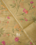 Light Yellow Floral Embroidered Semi Silk Saree