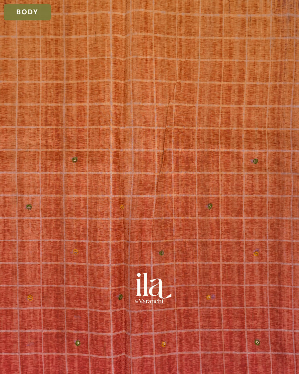 Orange Red Ombre Kalamkari Semi Tussar Silk Saree — Body