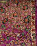 Pink Magenta Checkered Ombre Kalamkari Semi Tussar Silk Saree — Pallu