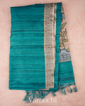 Turquoise Embroidered Semi Tussar Saree