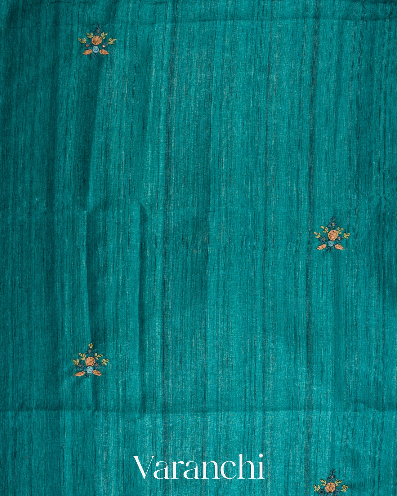Turquoise Embroidered Semi Tussar Saree