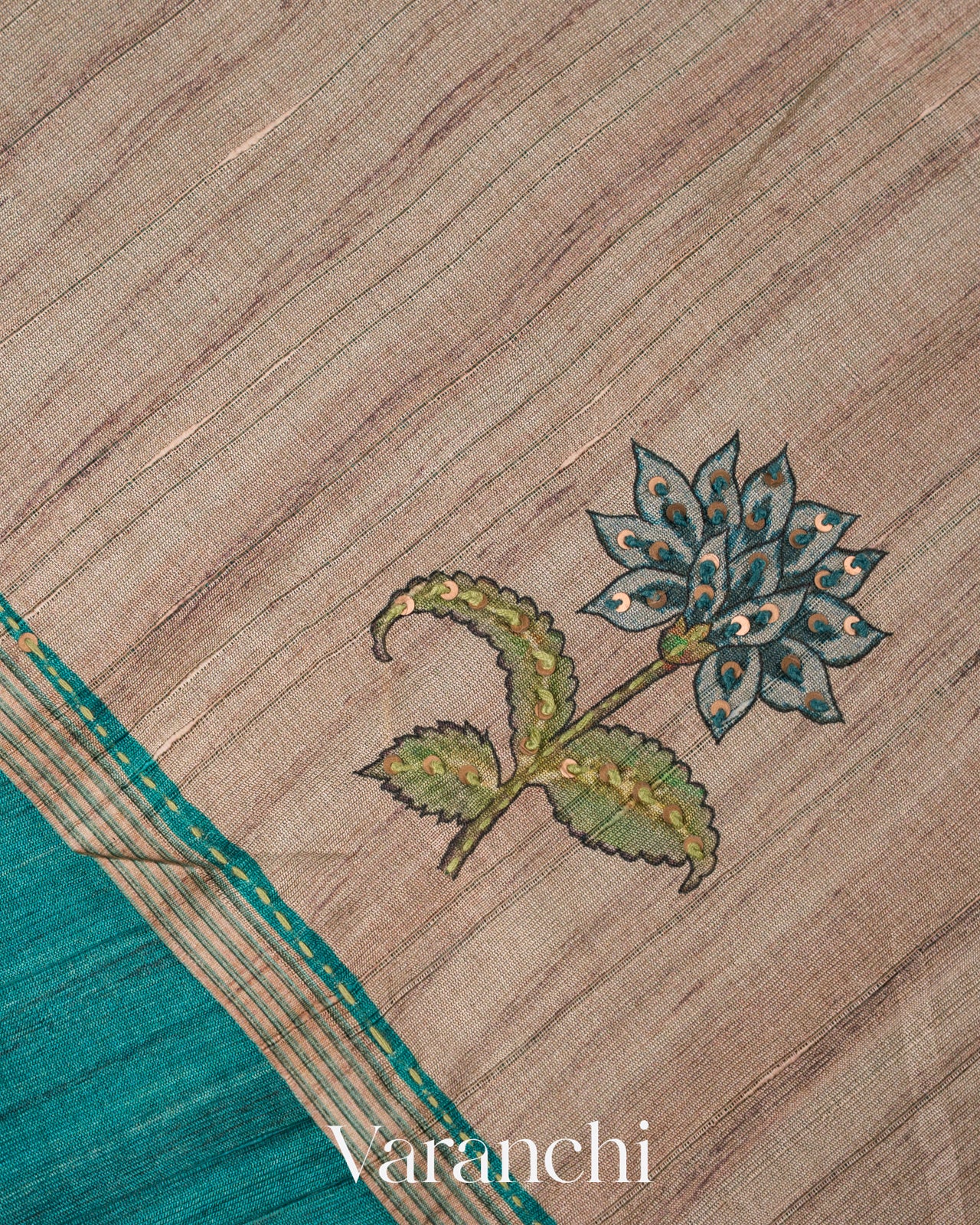Turquoise Embroidered Semi Tussar Saree