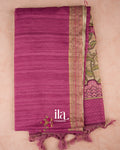 Magenta Floral Embroidered Semi Tussar Saree