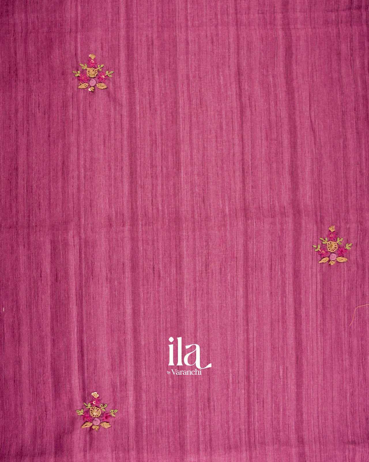 Magenta Floral Embroidered Semi Tussar Saree