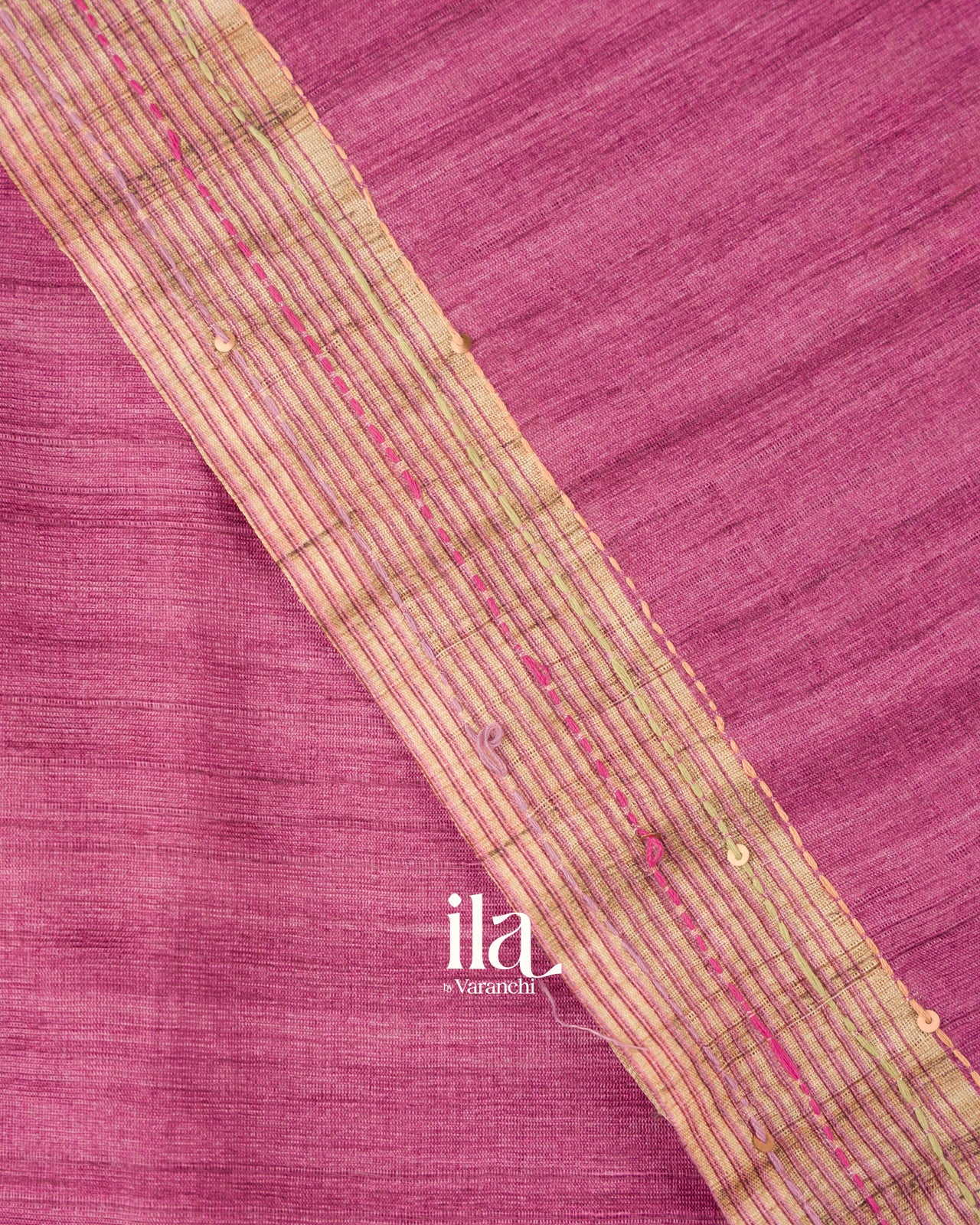 Magenta Floral Embroidered Semi Tussar Saree