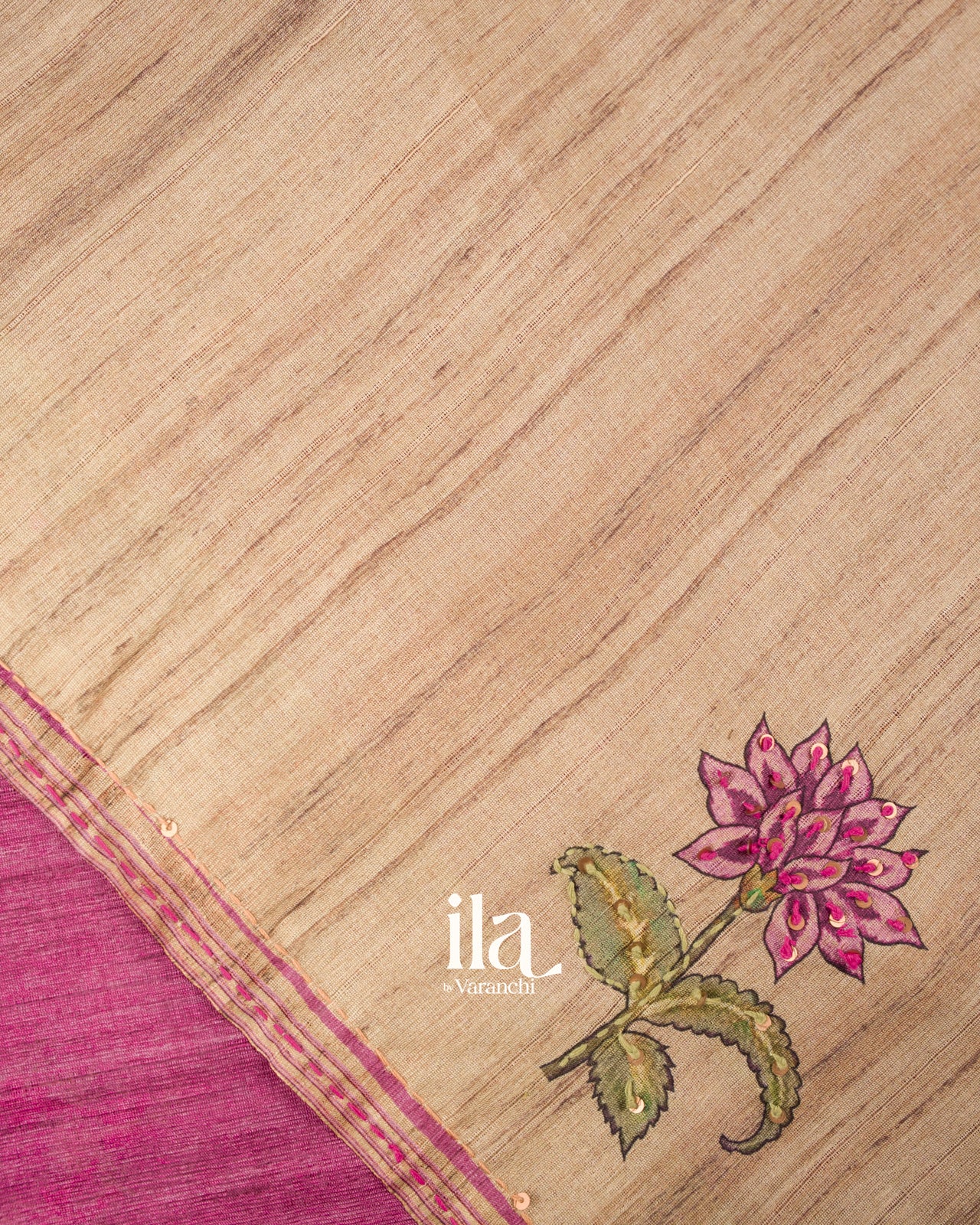 Magenta Floral Embroidered Semi Tussar Saree