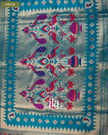 Teal Blue Paithani Semi Silk Saree — Pallu
