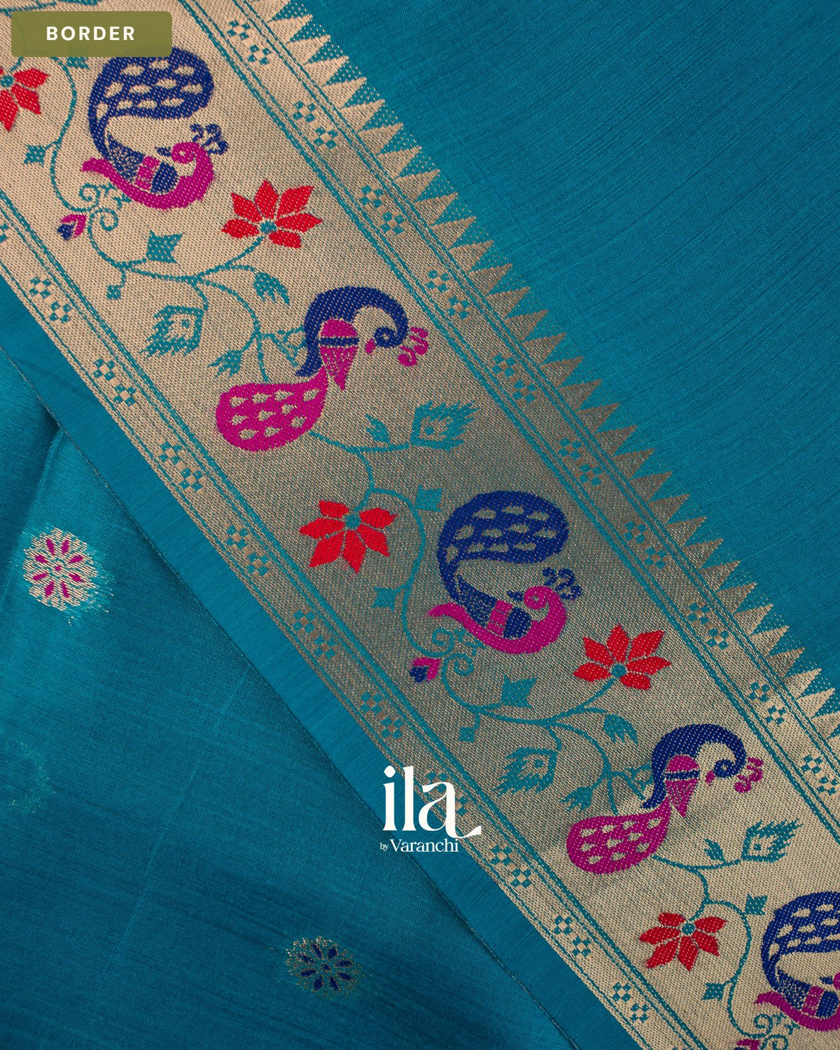 Teal Blue Paithani Semi Silk Saree — Border