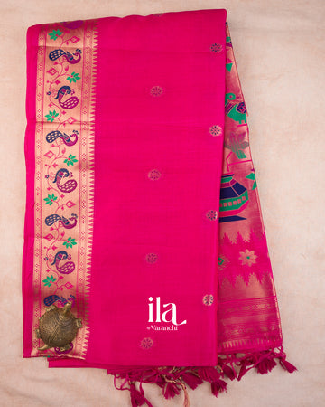 Rani Pink Paithani Semi Silk Saree — Full Saree