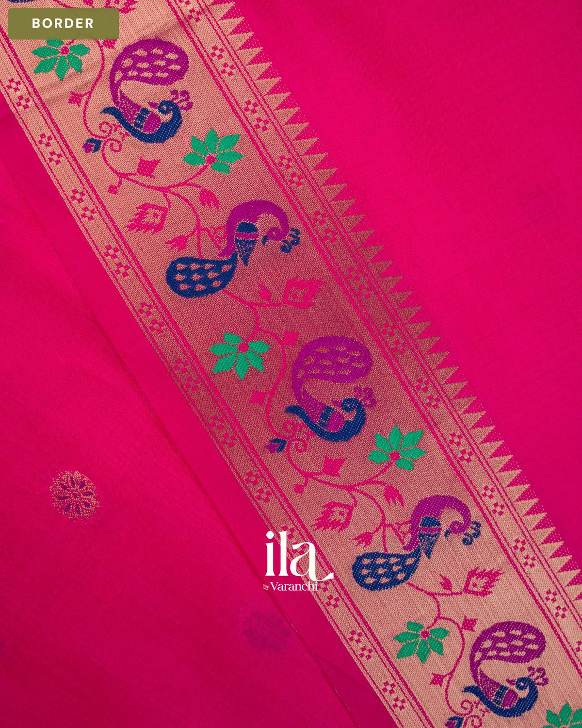 Rani Pink Paithani Semi Silk Saree — Border