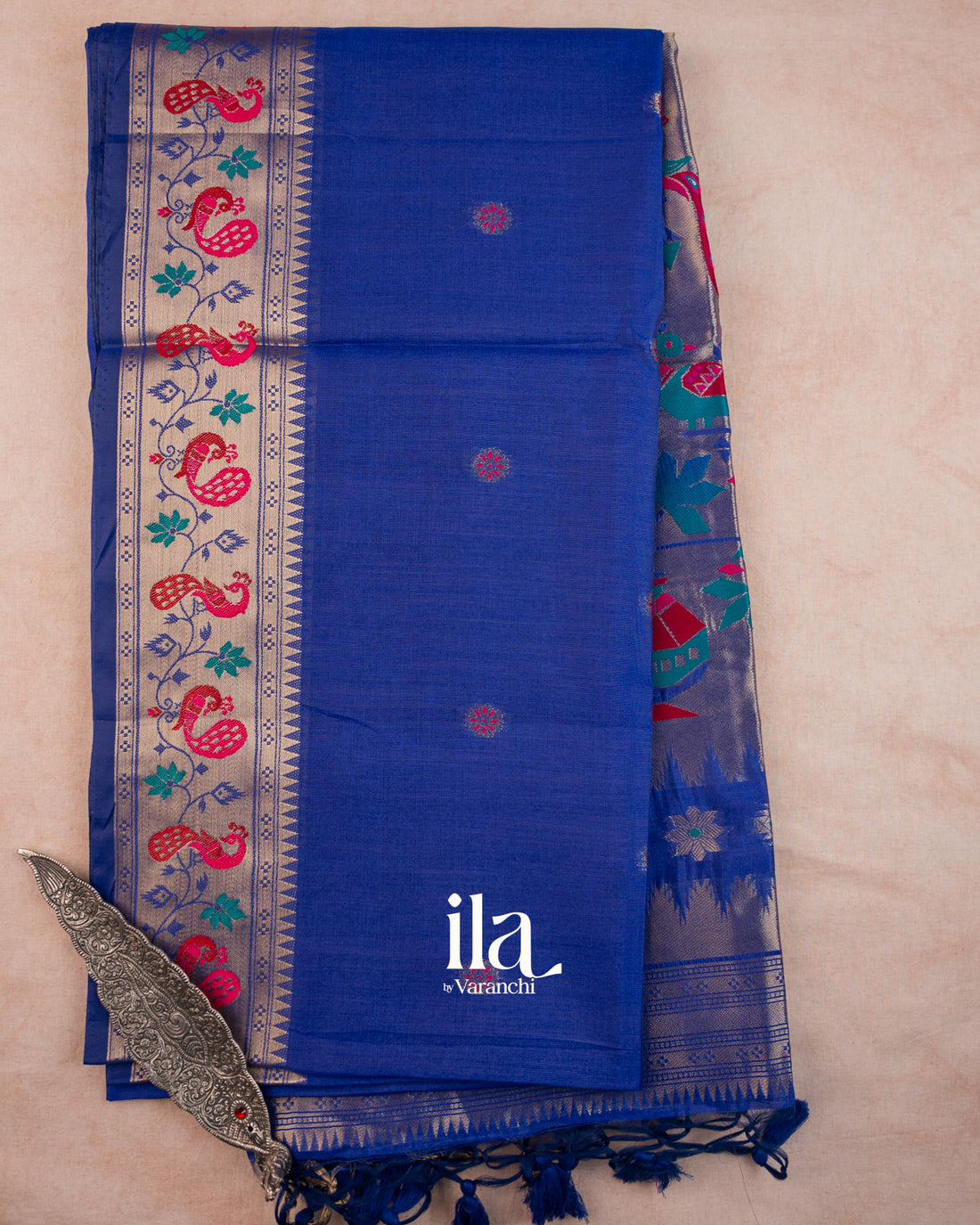 Royal Blue Paithani Semi Silk Saree — Full Saree