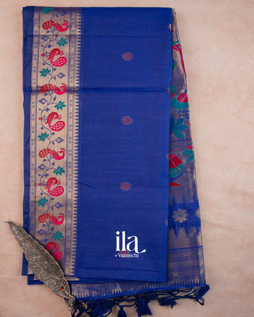 Royal Blue Paithani Semi Silk Saree — Full Saree