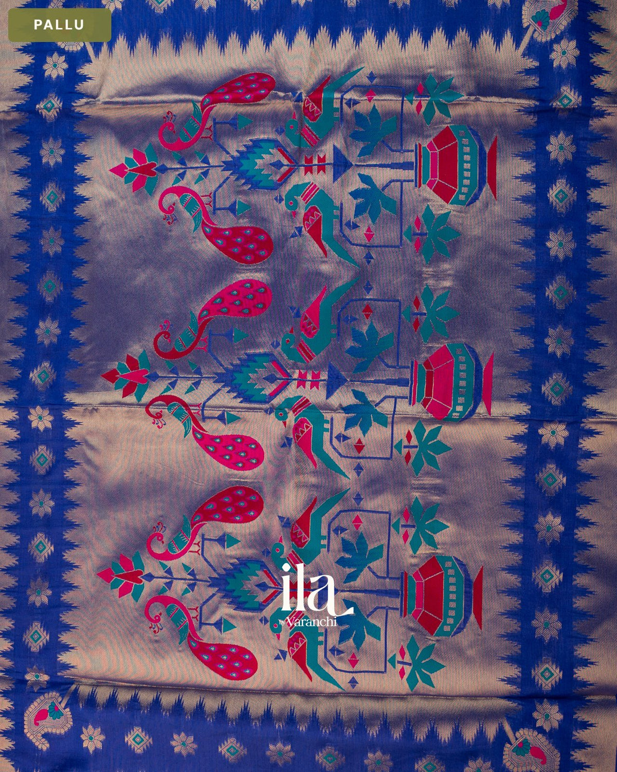 Royal Blue Paithani Semi Silk Saree — Pallu