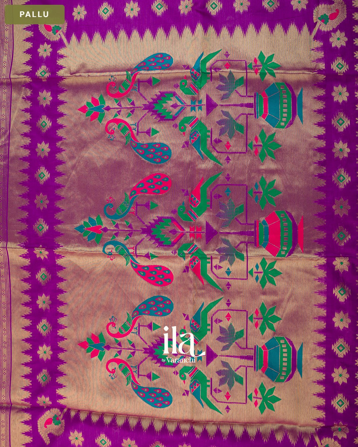Purple Peacock Paithani Semi Silk Saree — Pallu