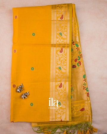 Golden Yellow Semi Silk Saree — Full Saree