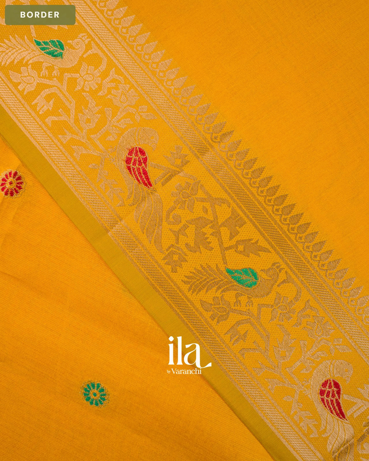 Golden Yellow Semi Silk Saree — Border