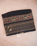 Black Ajrakh Printed Semi Silk Saree — Folded