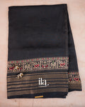 Black Ajrakh Printed Semi Silk Saree — Full Saree