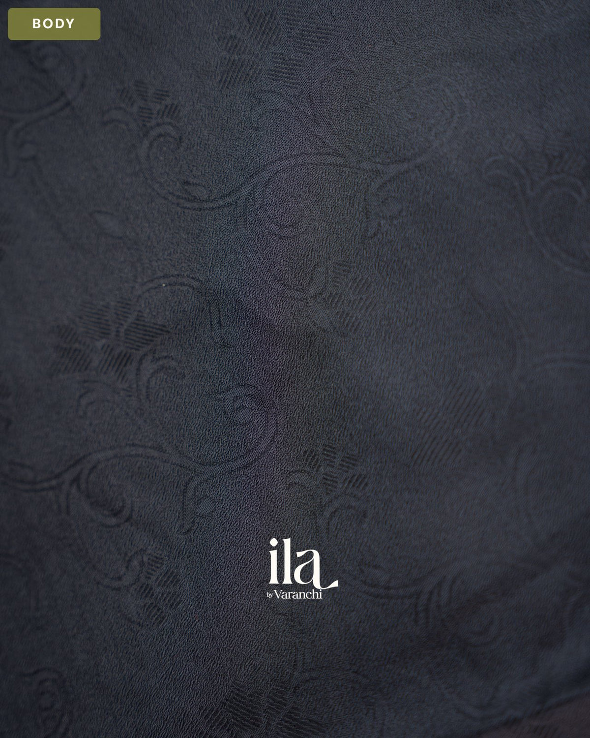 Black Ajrakh Printed Semi Silk Saree — Body