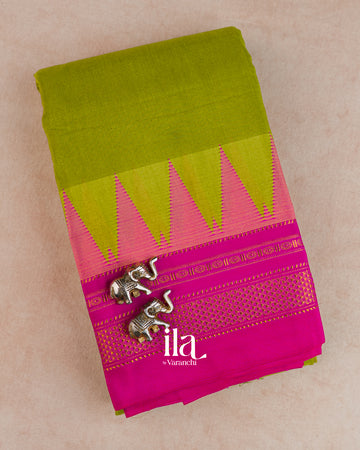 Parrot Green Ilkal Semi Silk Cotton Saree