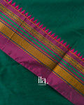 Bottle Green Temple Bordered Cotton Saree