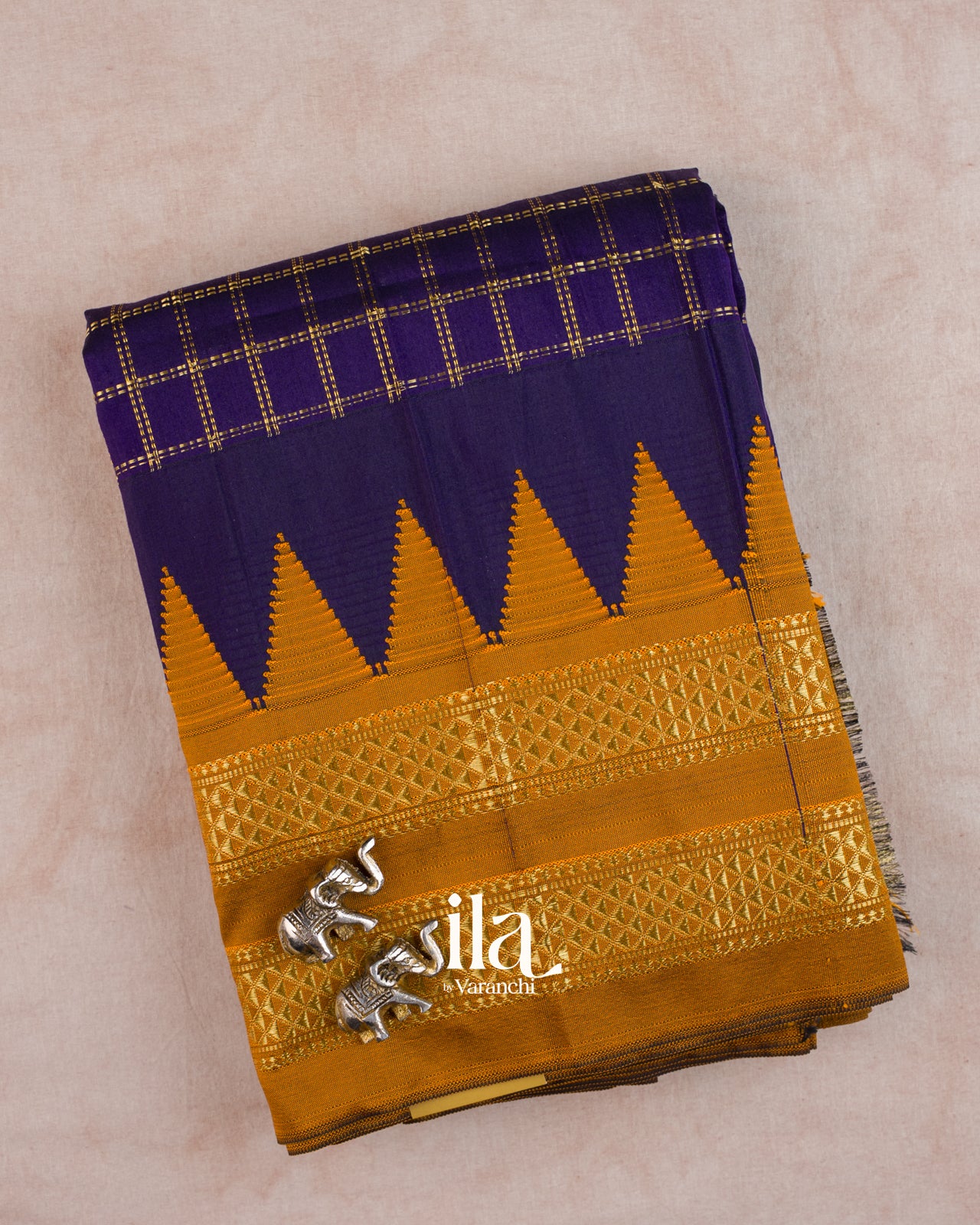 Deep Purple Checkered Mercerised Cotton Saree
