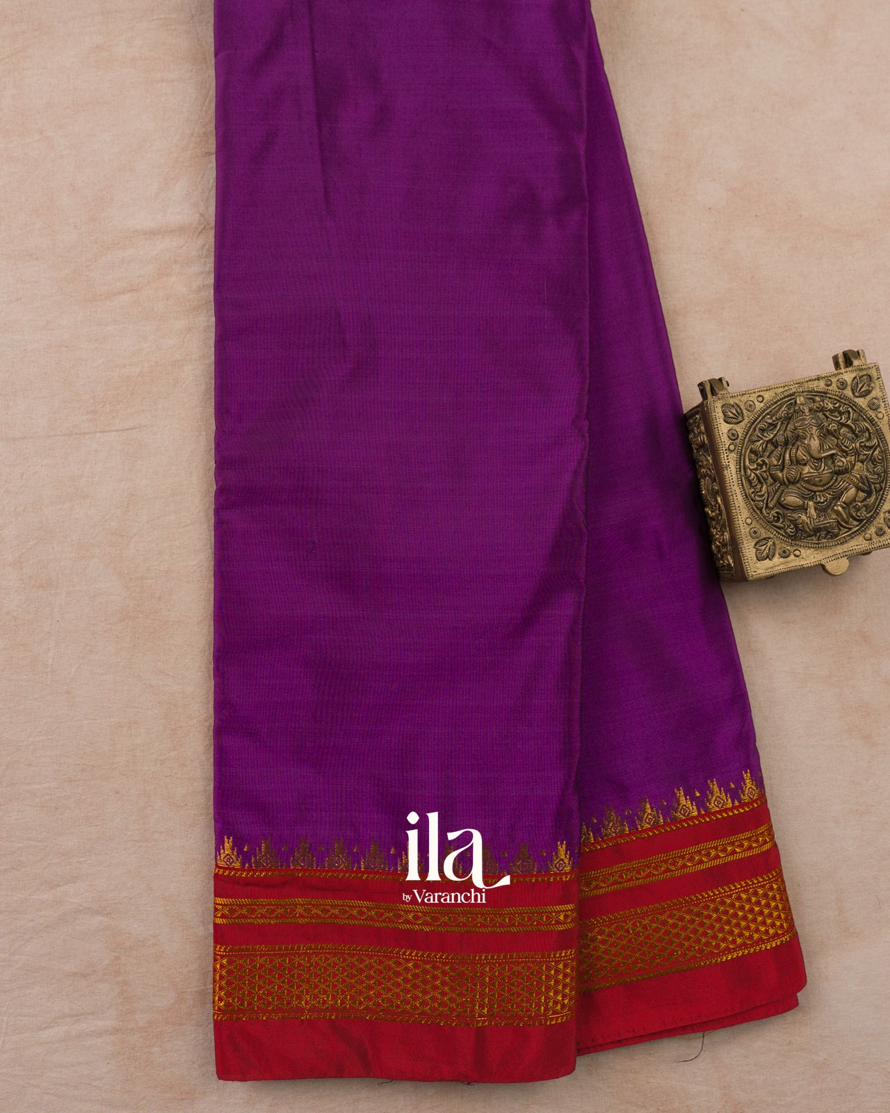Purple Temple Bordered Semi Silk Saree