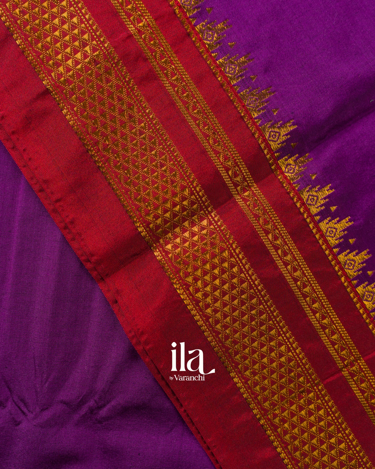 Purple Temple Bordered Semi Silk Saree