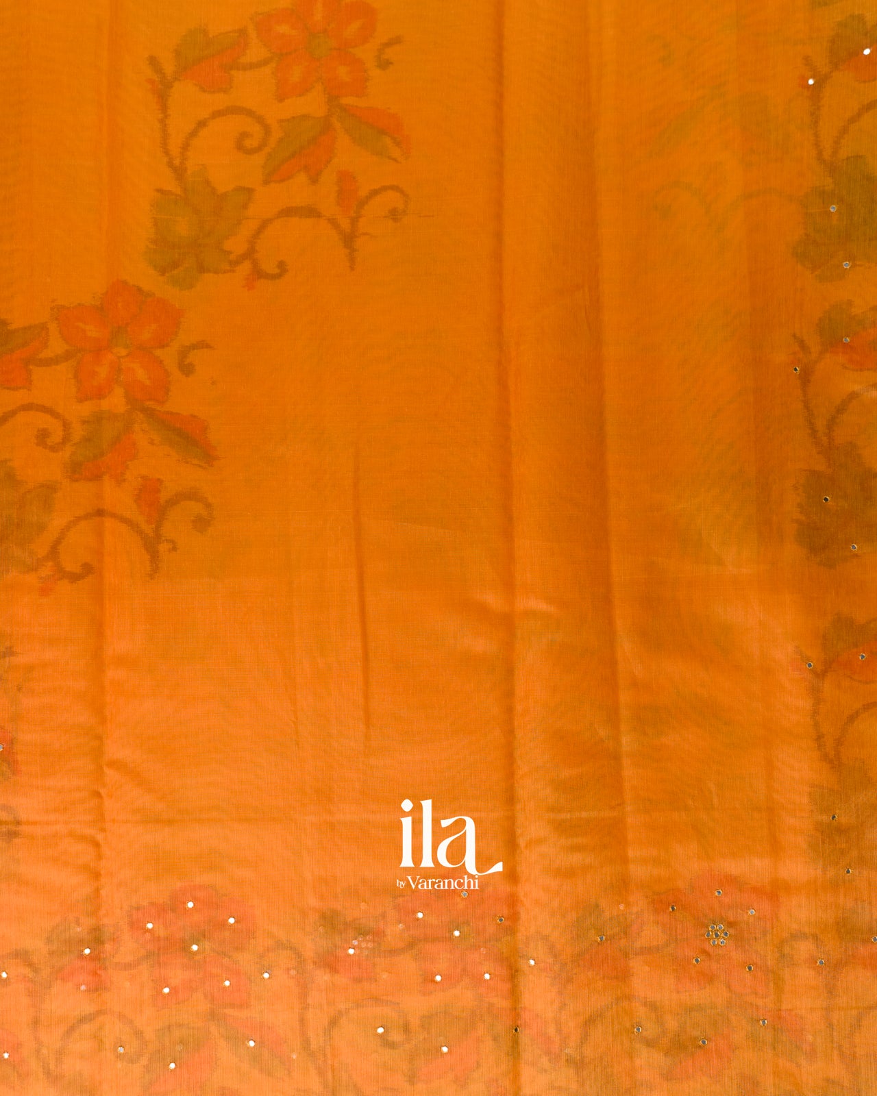 Turmeric Orange Mirror Embroidered Semi Chanderi Saree